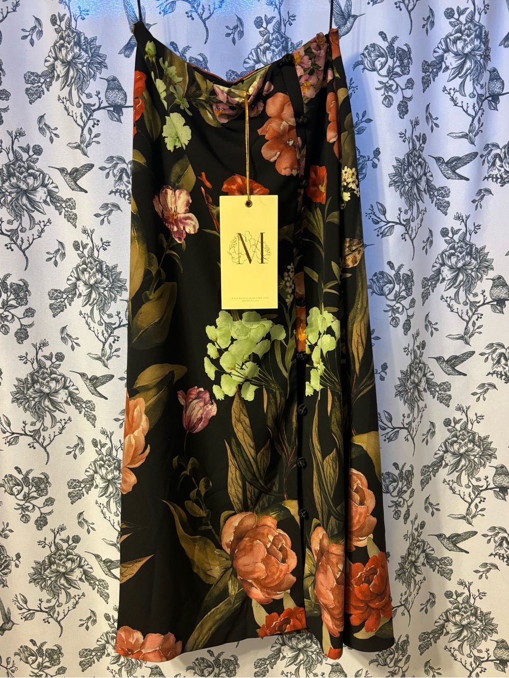 Floral A-Line Midi Skirt in Black with Floral Print